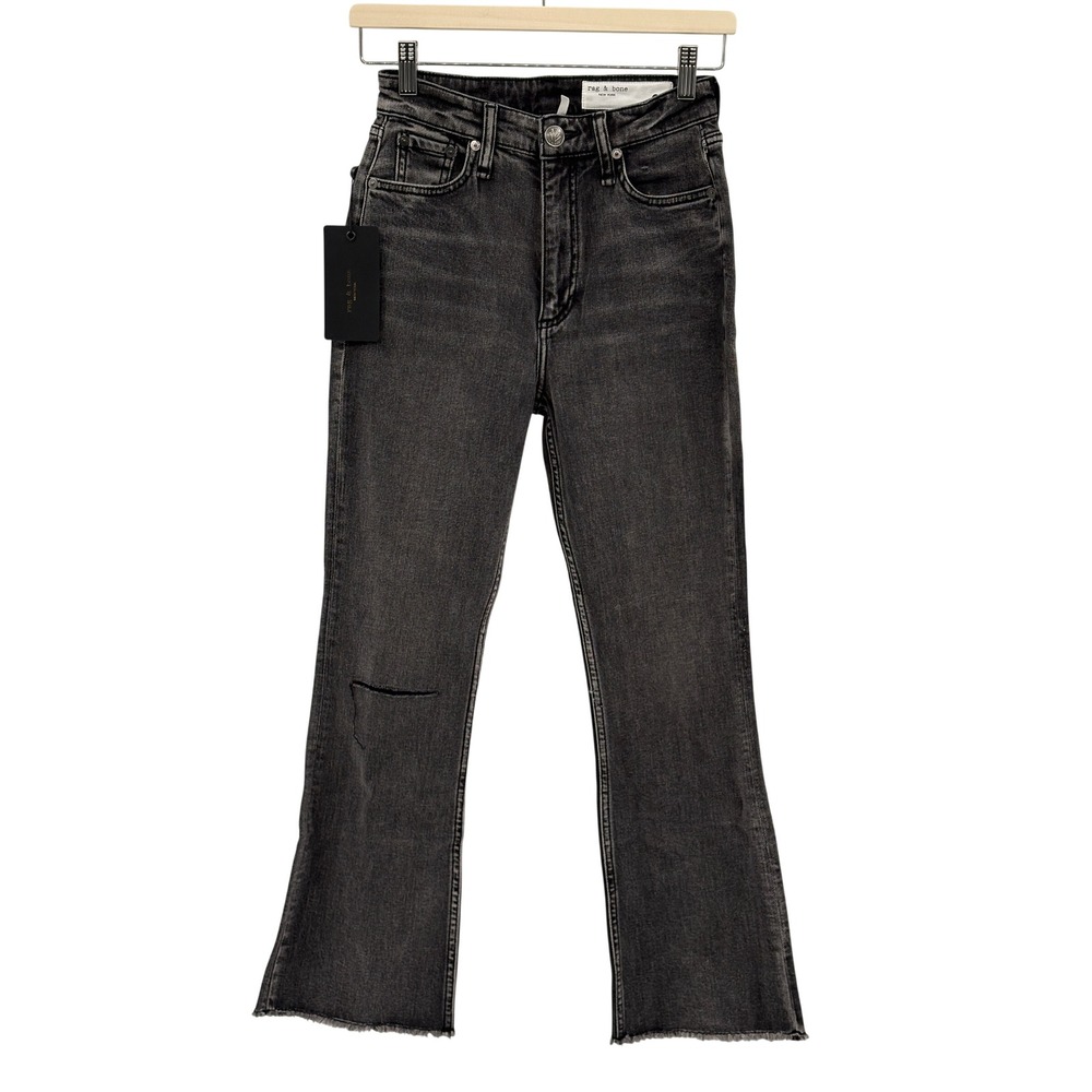 New Rag & Bone Jeans Casey High Rise Ankle Flare Black Distressed Women Size 24